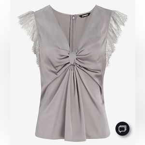 Express Satin V-Neck Flutter Lace Sleeve Knot Gramercy Top